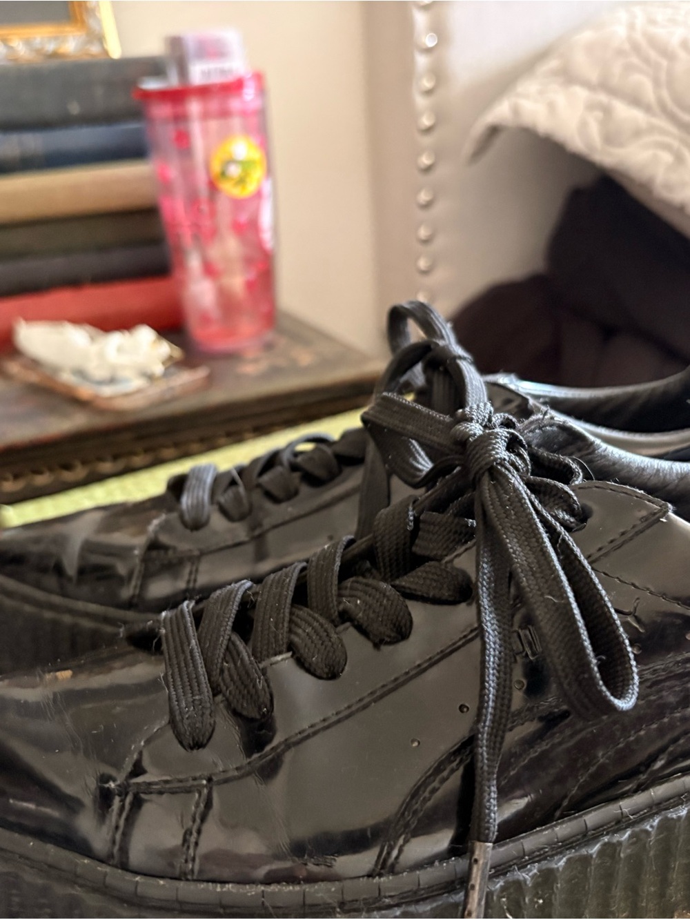 Black Patent Platform Lace-Up Women's Shoes - Picture 3 of 5